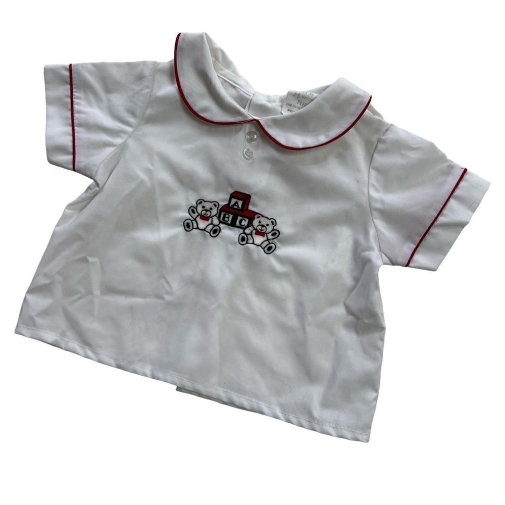 Vintage MCM 1950s ABC Teddy Bear Embroidered Classic Collared Shirt